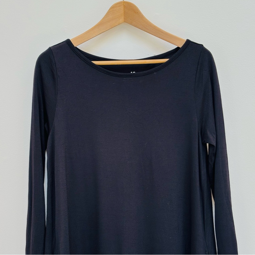 Wool& Merino Wool Rowena Swing Dress Long Sleeves Lagenlook Minimalist Black S - Picture 5 of 11